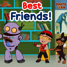 a poster for mighty raj with a robot and a boy
