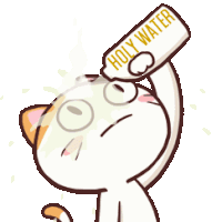 a cartoon cat is pouring holy water into its eyes