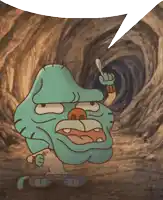 a cartoon character is holding a spoon in his hand