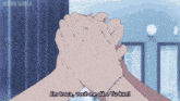 a cartoon of two people holding hands with the words em troca você me da o yu-kun below them