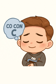 a cartoon of a man with a thought bubble that says " co con "