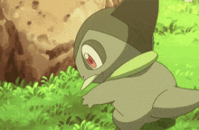 a cartoon drawing of a gray animal with red eyes and the words swoobot on the bottom right