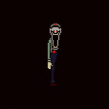 a pixel art of a man in overalls and a hat