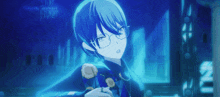 a cartoon character with glasses and a blue background that says ' tokyo ' on it