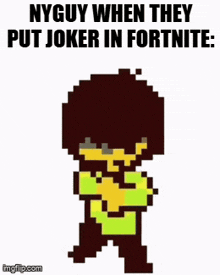 kris from undertale is holding a gun in a pixel art drawing .