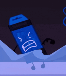 a cartoon drawing of a blue object with a face and arms and legs