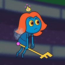 a blue and orange cartoon character with a crown on her head