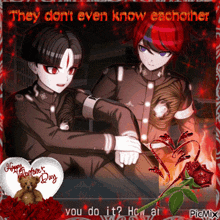 a valentine 's day greeting card with two anime characters