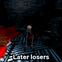a dark room with a chair and the words " later losers "