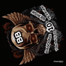 a picture of a skull with wings and the word bb on it