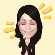 a cartoon of a woman covering her mouth with a hand