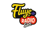 a logo for fluye radio seo with a red circle in the middle