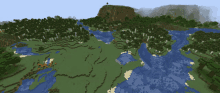 an aerial view of a minecraft world with trees and a river