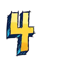 a drawing of a yellow and blue number four