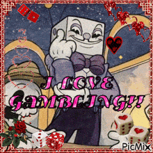 a picture of a cartoon character with the words i love gambling