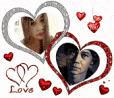 a picture of a woman and a man in hearts with the words " i love you " on the bottom