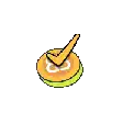 a pixel art illustration of a check mark on a yellow and orange circle .