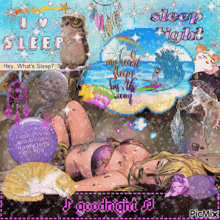 a picture of a woman laying down with the words " i love sleep " on the top