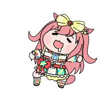 a cartoon drawing of a girl with pink hair and a bow on her head
