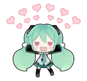a cartoon of hatsune miku with hearts coming out of her head .