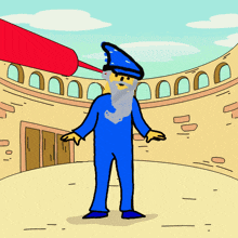 a cartoon of a wizard with a beard in a blue suit