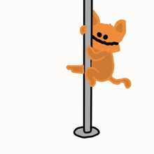 a cartoon cat is climbing a pole with a smile on its face