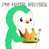 a penguin holding a crown with the words " you dropped something " written above it