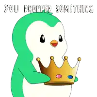 a penguin holding a crown with the words " you dropped something " written above it