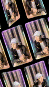 a pattern of cards with a man wearing a hat on them