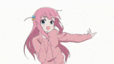a drawing of a girl with pink hair and a pink jacket