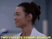 Greys Anatomy Mika Yasuda GIF - Greys Anatomy Mika Yasuda Two Coffees Coming Right Up GIFs