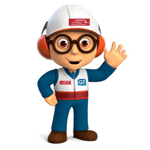 a cartoon character wearing a hard hat and ear muffs says gt