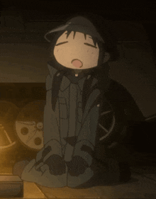 a cartoon character with her eyes closed and a hat on