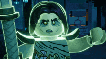 a glow in the dark lego character with a sword