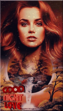 a painting of a woman with the words " good night love " above her