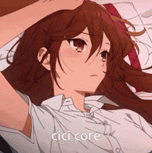 a picture of a girl with the words " cici core " on it