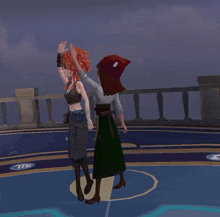 two cartoon characters are dancing in front of a sign that says tnt