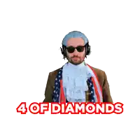 a man wearing headphones holds up an ace of diamonds card