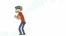 a cartoon of a man and a dog fighting each other with a green sword .