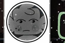 a black and white drawing of a cloud in a circle with stars around it