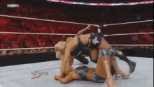 two women are wrestling in a wrestling ring with the word wwe on the bottom left