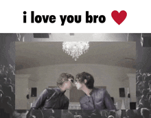 two men kissing in front of a crowd with the words i love you bro above them