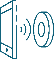 a line drawing of a phone and a circle with the letter o on it
