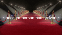 a red carpet with the words possess person has arrived written on it
