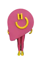 a pink speech bubble with a yellow smiley face