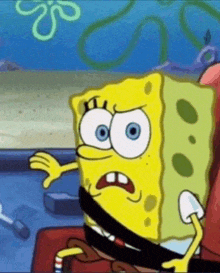 a cartoon of spongebob wearing a seat belt on a car