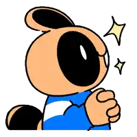 a cartoon drawing of a bear wearing a blue and white striped shirt