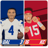 a cartoon illustration of two football players one from dallas and one from kc