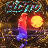 a painting of a man in space with the word sloth on it