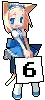 a pixel art of a cat girl holding a sign with the number 6 on it .